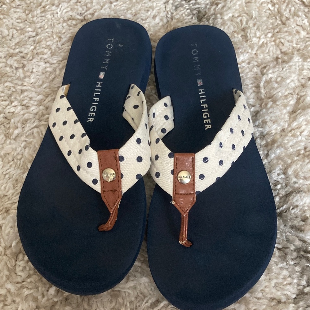 Tommy Hilfiger Navy and White polka dot Flip Flops 8